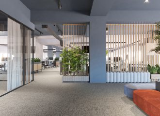 Interior design. Computer Generated Image Of Office. Architectural Visualizartion, 3D Render. Stock Phote