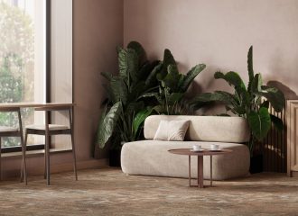 Cozy modern Natural color morning cafe, Mocha mousse, 3d rendering
